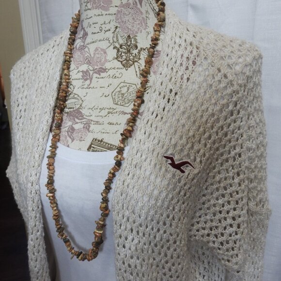 Vintage Women's Hollister Crochet Cardigan Sz L Open Knit Cream LS - Picture 2 of 6